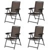 Beach & Garden Lawn 4 Pcs Folding Sling Chairs With Steel Armrest And Adjustable Back