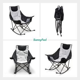 SUNNYFEEL Rocking Camping Chair, Luxury Padded Recliner, Oversized Folding Lawn Chair with Pocket, Heavy Duty for Outdoor/Picnic/Lounge/Patio, Portabl