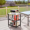 3-Tier Foldable Outdoor Stainless Steel Food Prepare Dining Cart Table on Wheels