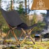 Folding Outdoor Camping Chair; Portable Stool for Fishing Picnic BBQ; Ultra Light Aluminum Frame with Wood Grain Accent; Black