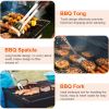 Stainless Steel BBQ Grill Tool Kit Grilling Utensil Accessories with Spatula Tongs Fork Knife Brush Pepper Salt Shaker Bottle Grilled Skewers Corn Nee