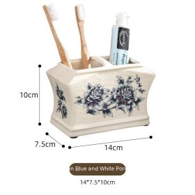 Ceramic Toothbrush Holder Storage Box Cover Couple Clothes (Option: Blue And White 18 12p)