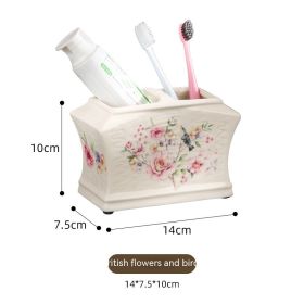 Ceramic Toothbrush Holder Storage Box Cover Couple Clothes (Option: Flowers And Birds 21 08p)