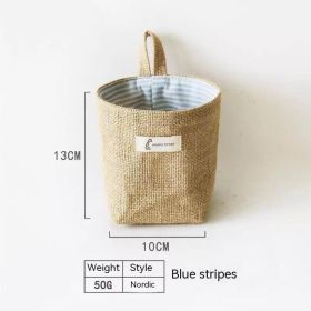 Wall-mounted Desktop Sundries Jute Storage Bag Bathroom S (Option: Blue Stripes)