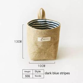 Wall-mounted Desktop Sundries Jute Storage Bag Bathroom S (Option: Deep Blue Stripes)