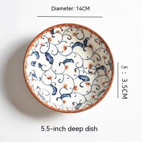 Underglaze Round Plate Ceramic Household Creative Seasoning Saucer Dish (Option: Hook Vine)