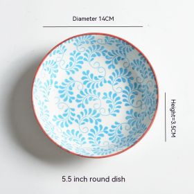 Underglaze Round Plate Ceramic Household Creative Seasoning Saucer Dish (Option: Red Edge And Blue Leaf)