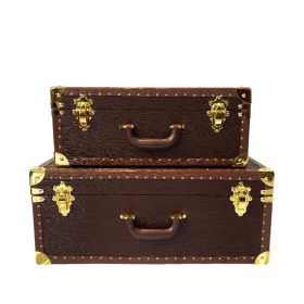 Retro Storage Box Portable Props European Decoration (Option: Brown Toothpick Pattern-Large Size)