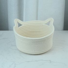 Cat's Ears Desktop Storage Basket Hand Woven Cartoon (Option: Creamy White-24cmx14cm)